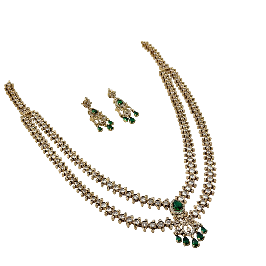 Jewelry set with a necklace and earrings on a white background