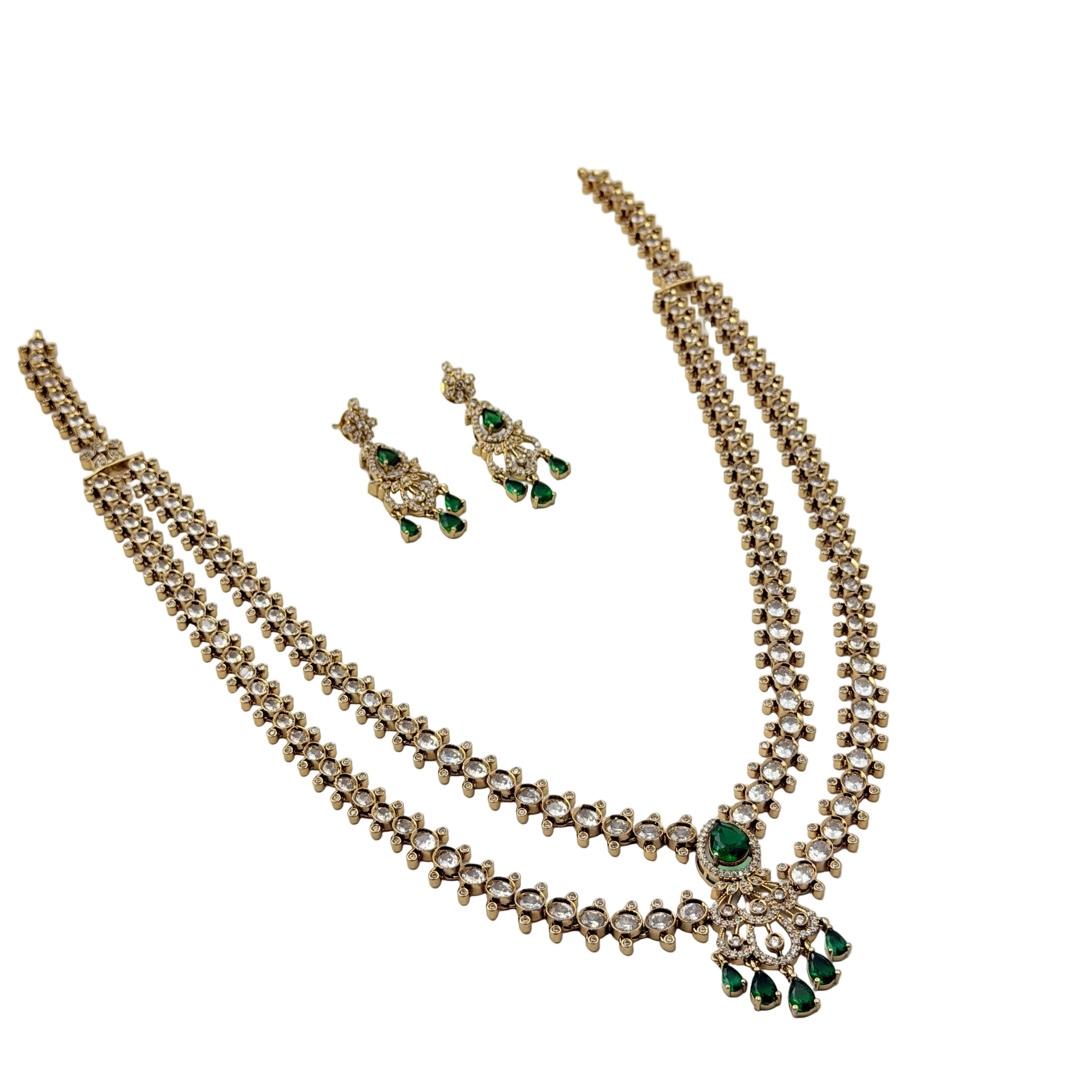 Jewelry set with a necklace and earrings on a white background