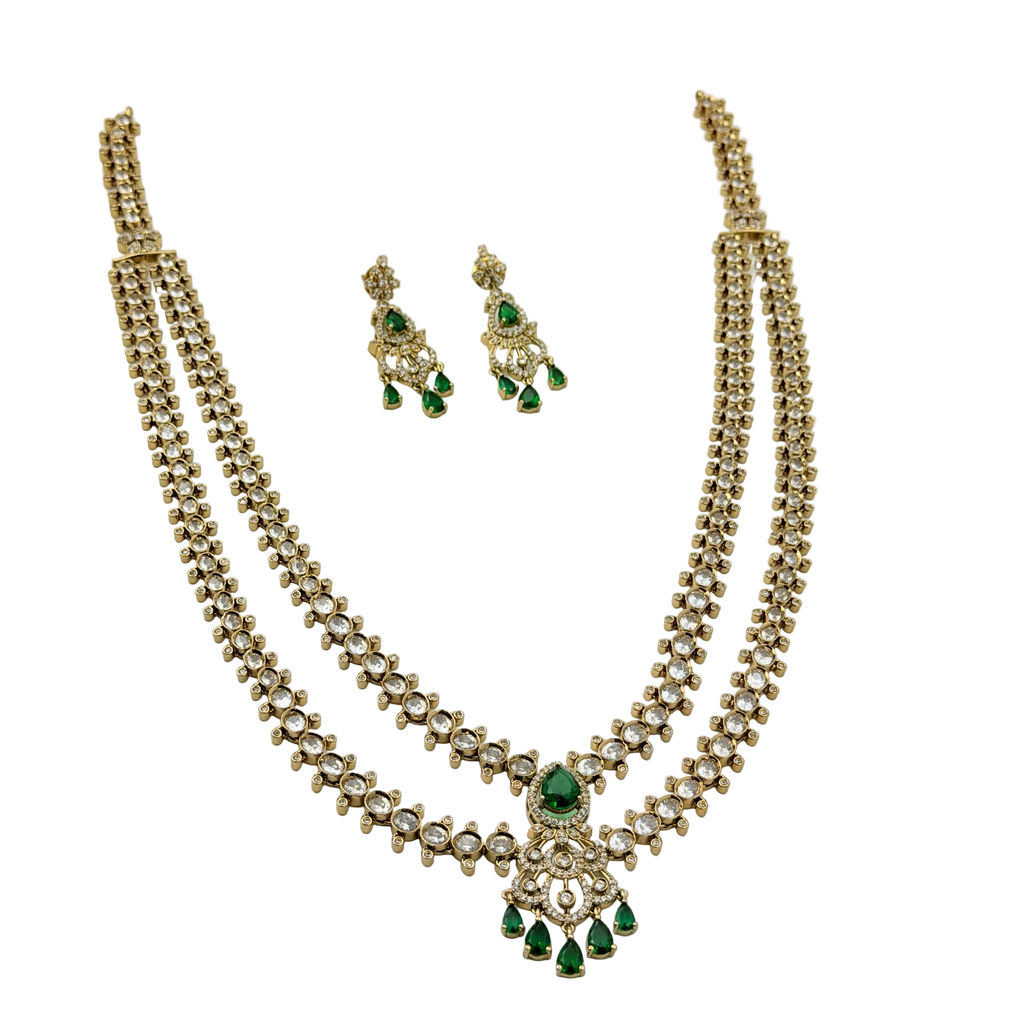 Jewelry set with necklace and earrings on a white background