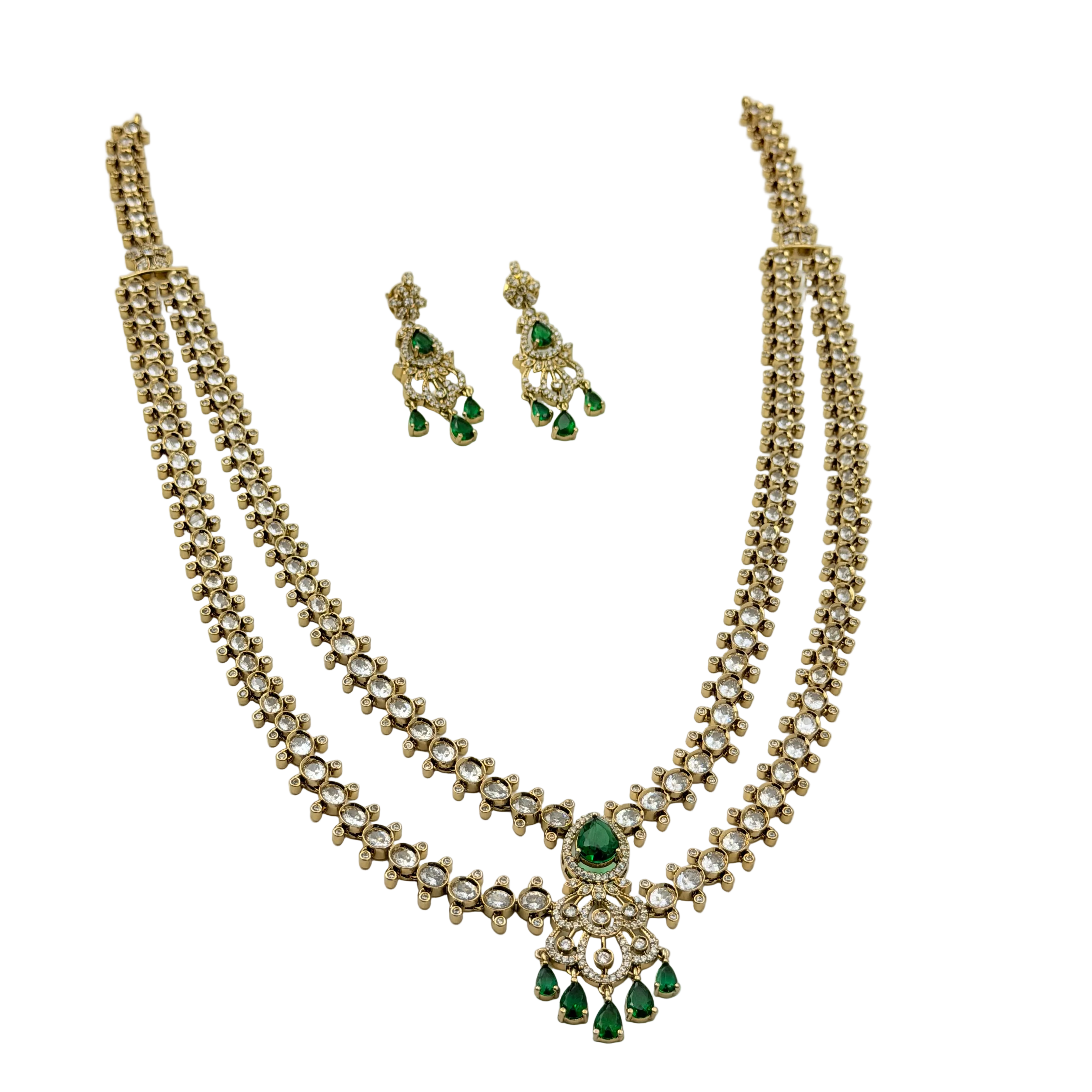 Jewelry set with necklace and earrings on a white background