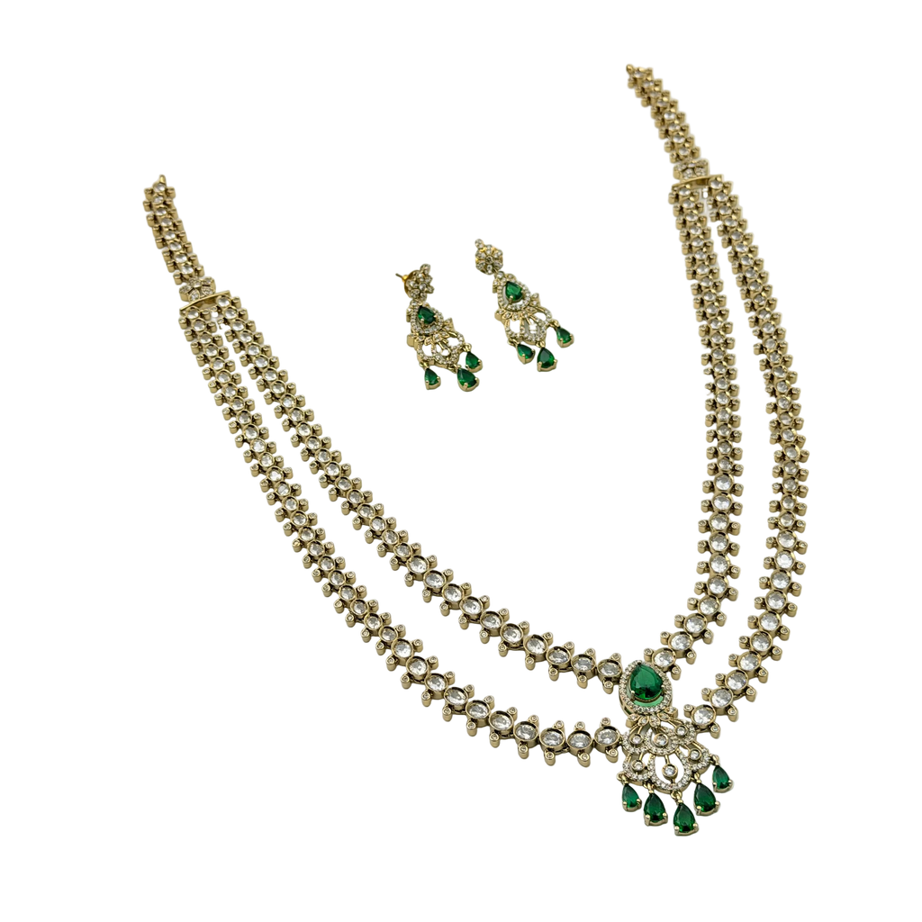 Jewelry set with necklace and earrings on a white background