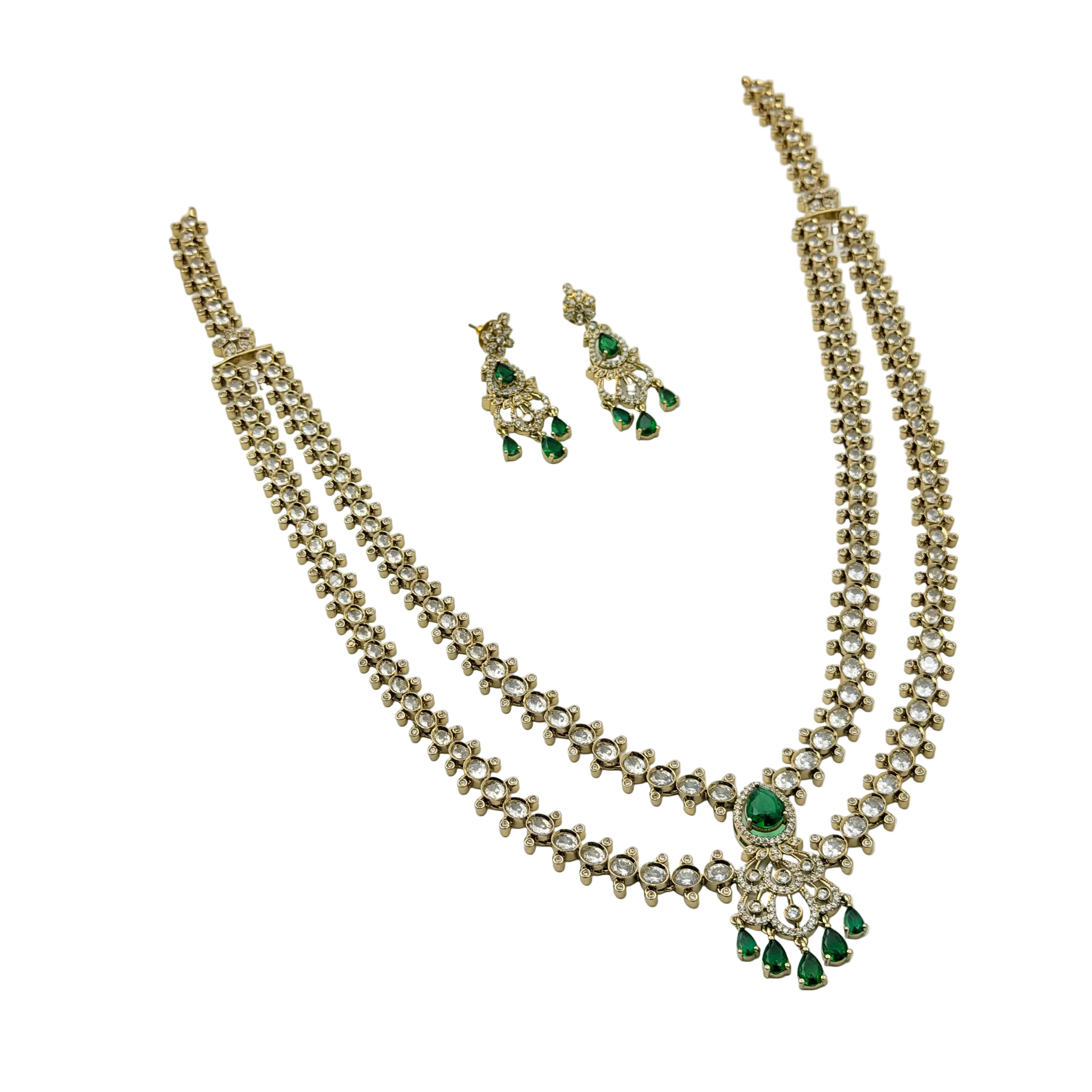 Jewelry set with necklace and earrings on a white background