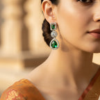 Green gemstone Emerald Green Halo Drop Statement Earrings