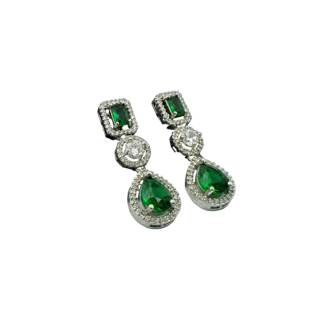 Emerald Green Halo Drop Statement Earrings
