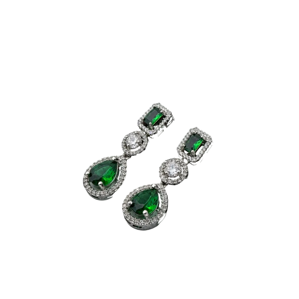Emerald Green Halo Drop Statement Earrings