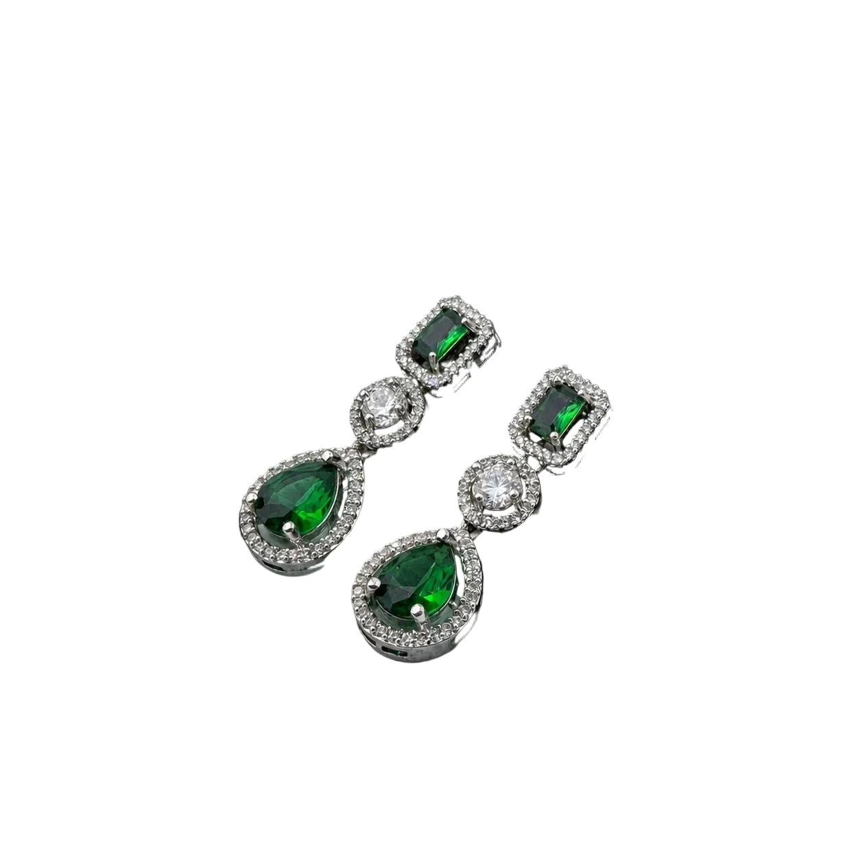 Emerald Green Halo Drop Statement Earrings