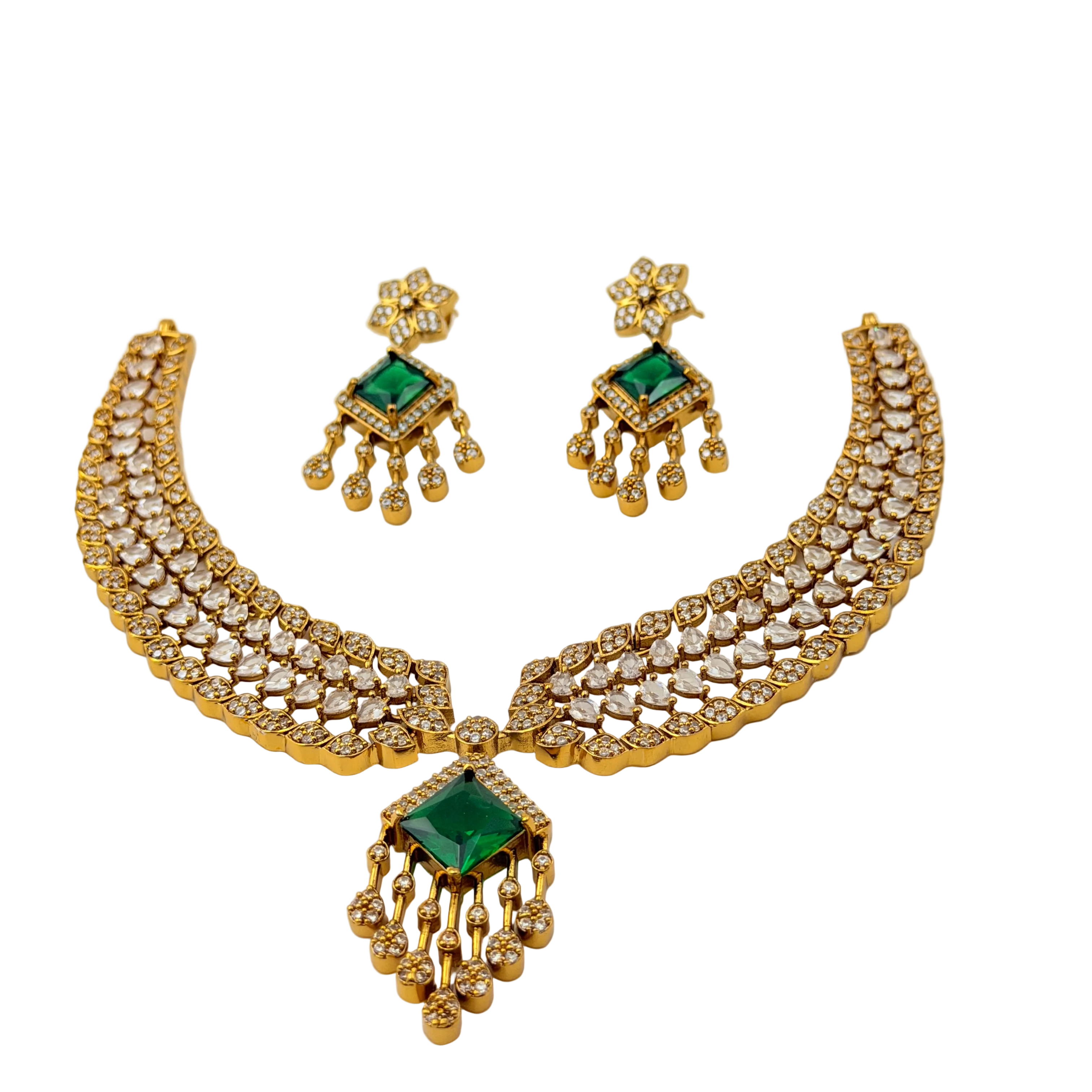 Emerald Prism Kundan Collar Set