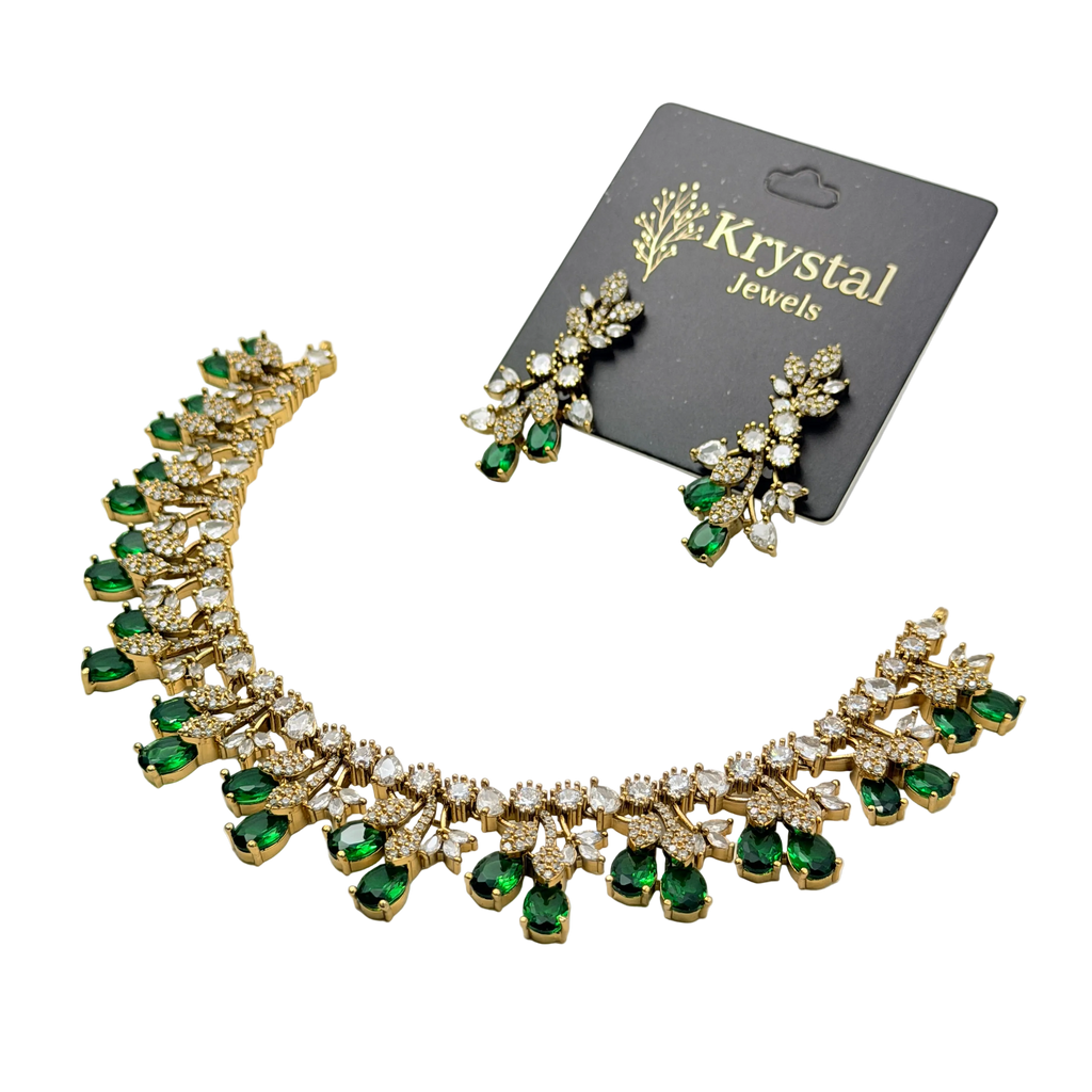 Jewelry set with necklace and earrings on a Krystal Jewels card