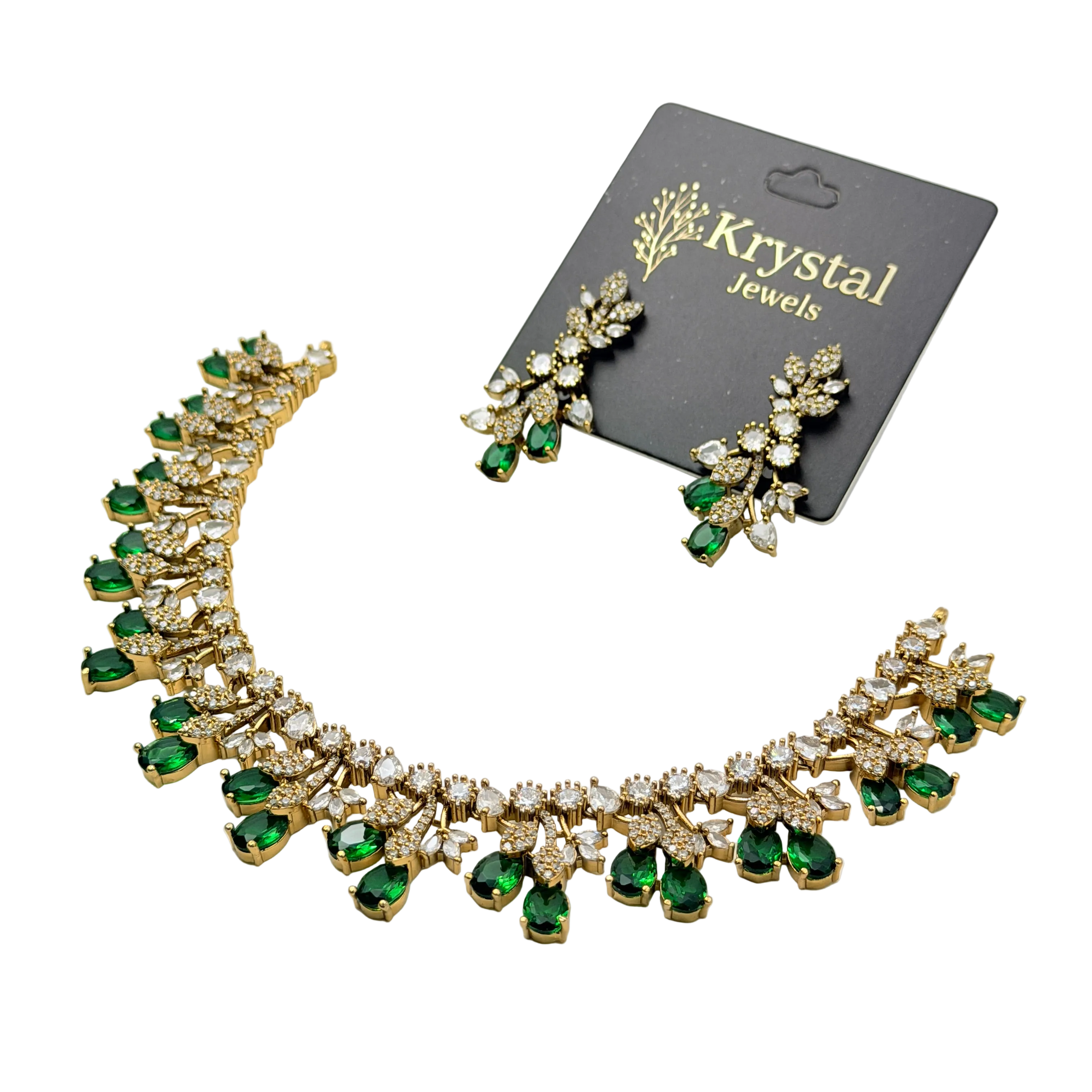 Jewelry set with necklace and earrings on a Krystal Jewels card