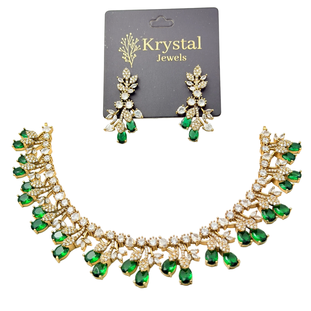 Jewelry set with necklace and earrings on a Krystal Jewels card