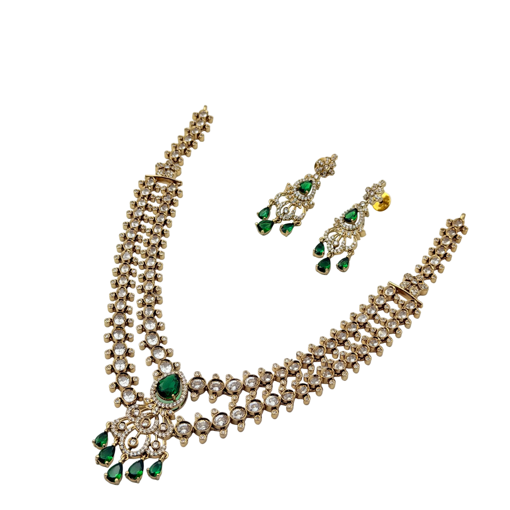 Jewelry set with necklace and earrings on a white background
