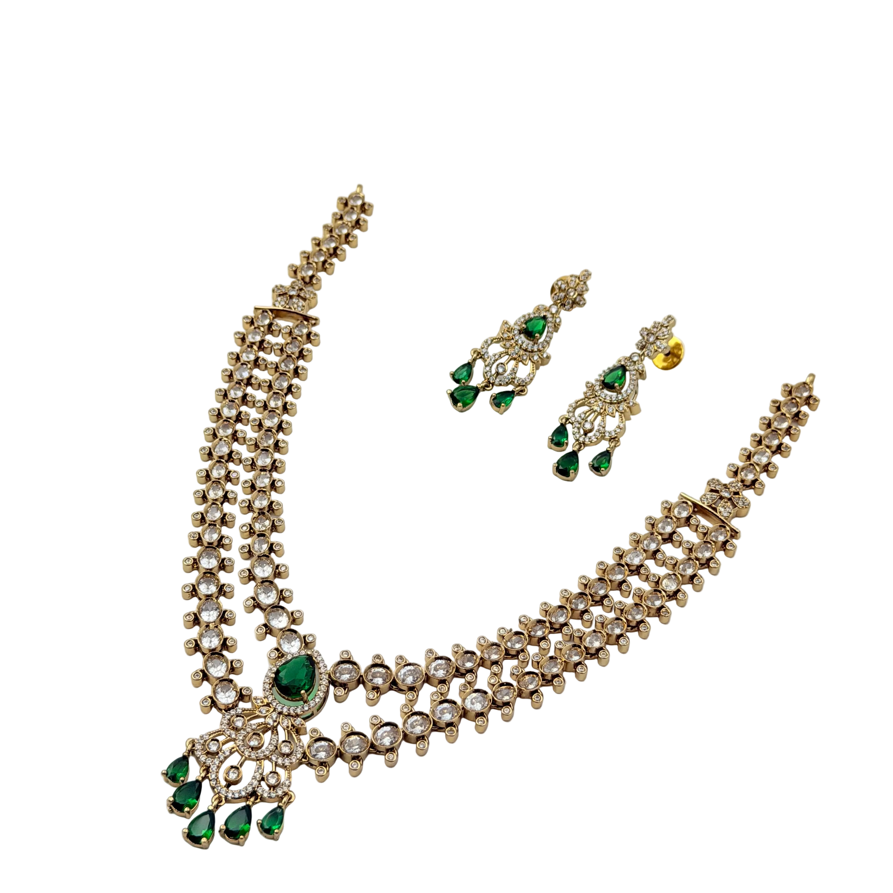 Jewelry set with necklace and earrings on a white background