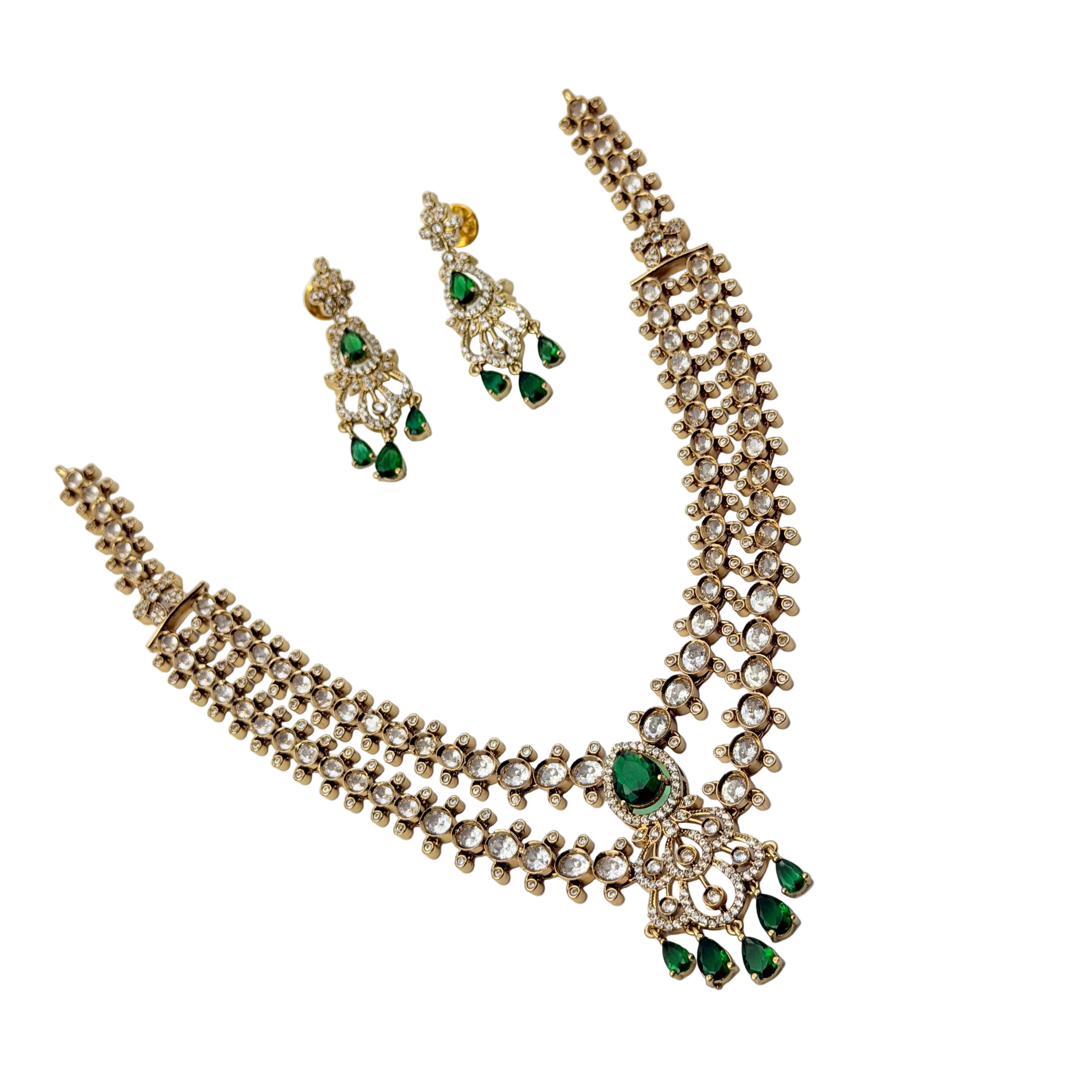 Jewelry set with necklace and earrings on a white background