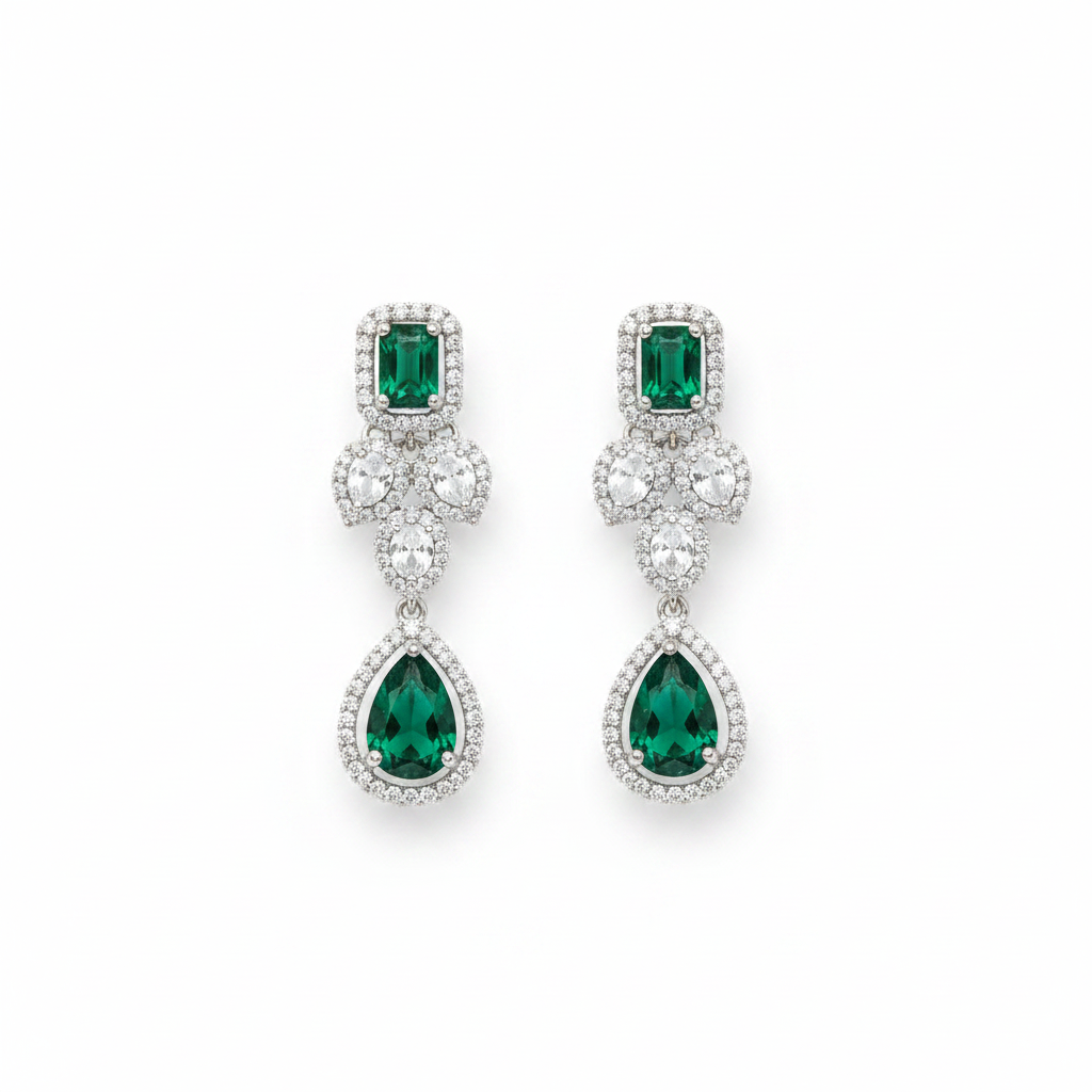 Emerald Teardrop Crystal Cluster Earrings