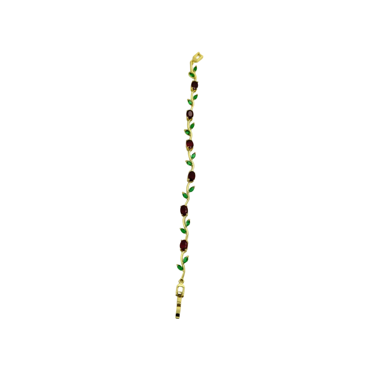 Bracelet with green and brown beads on a white background