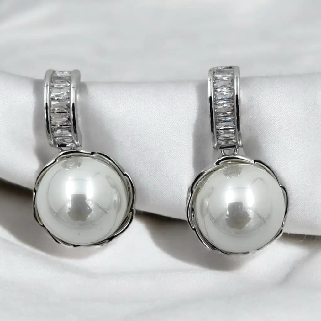 Majestic Pearl Diamond Hoop Earrings