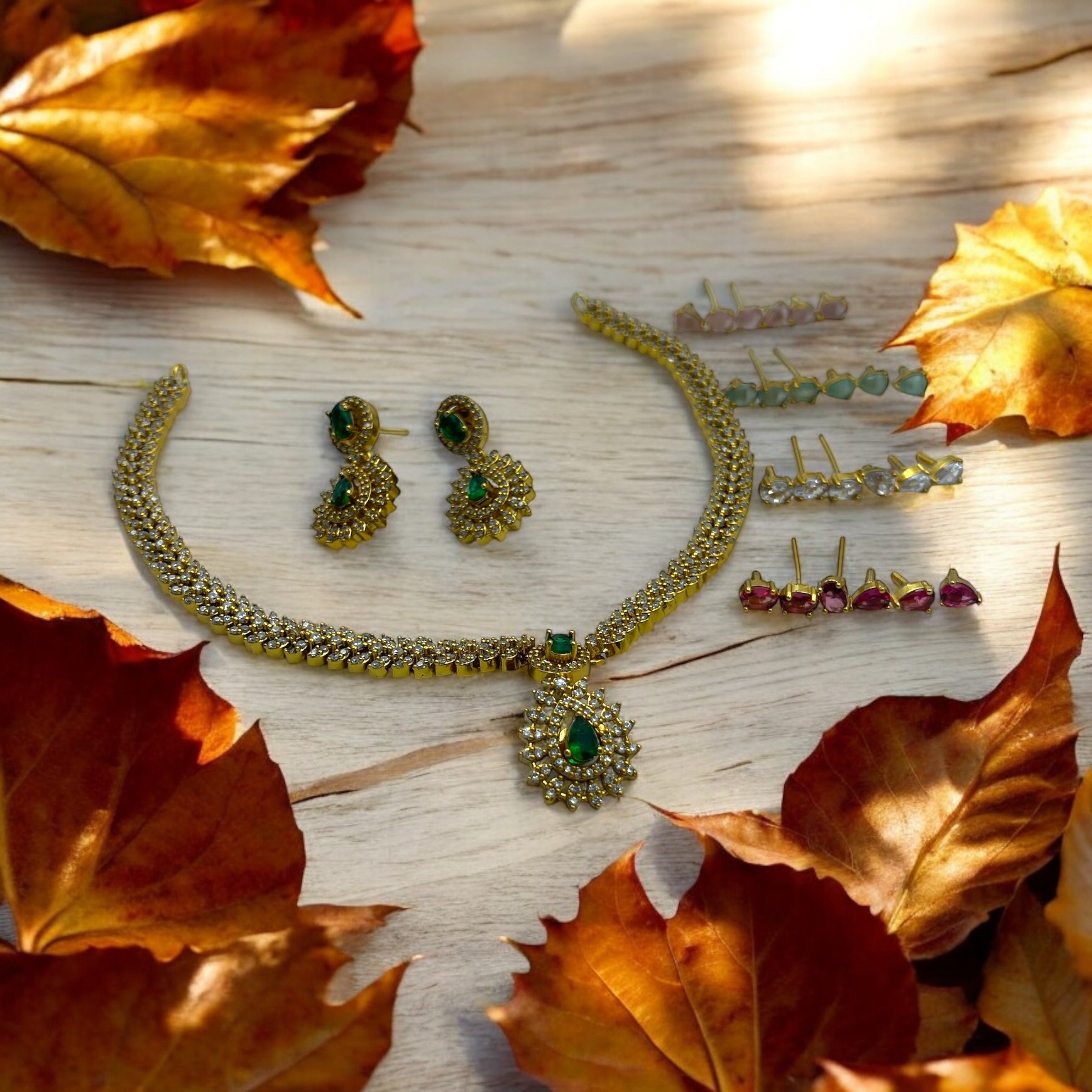 Peacock Necklace Set - Interchangeable Stones