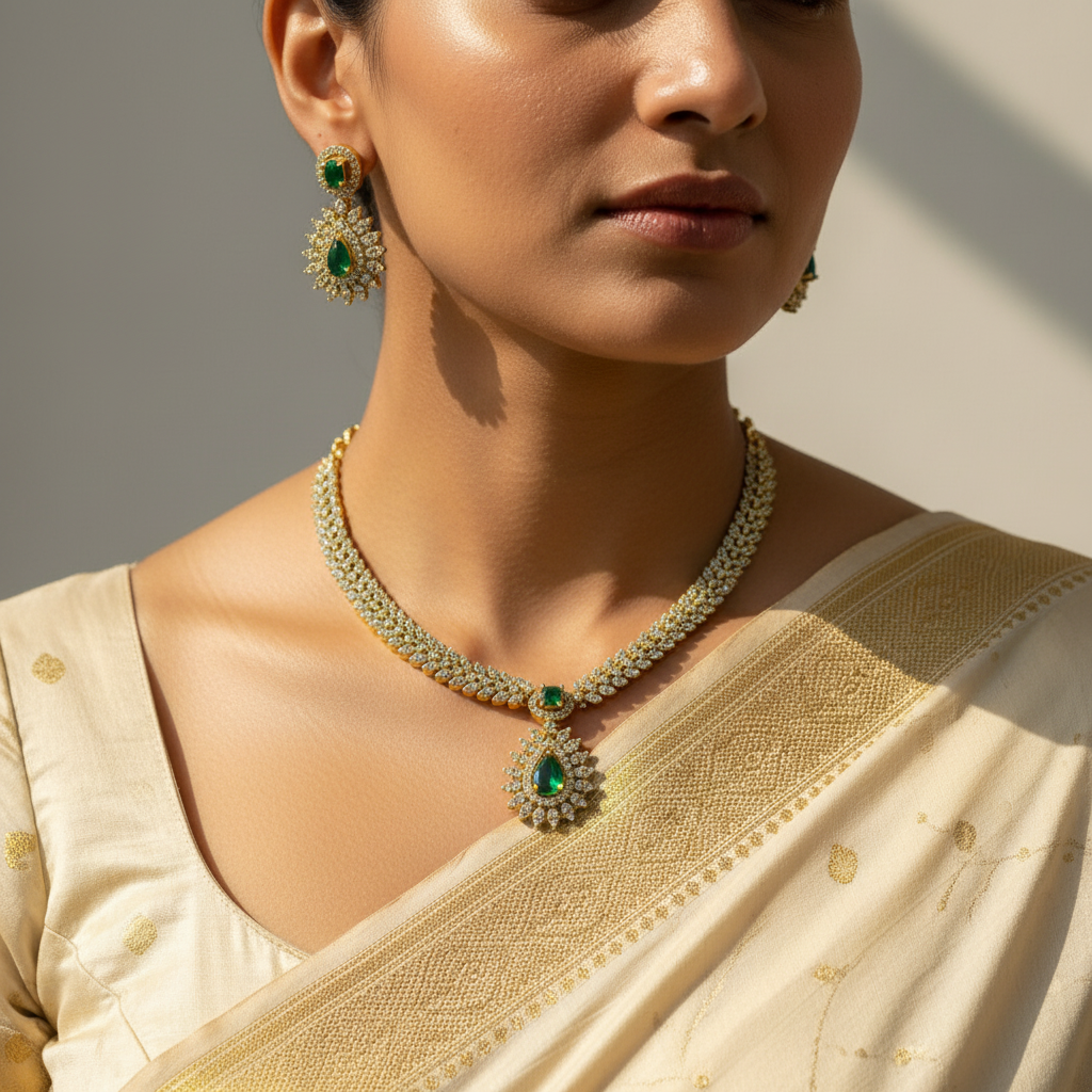 Peacock Necklace Set - Interchangeable Stones