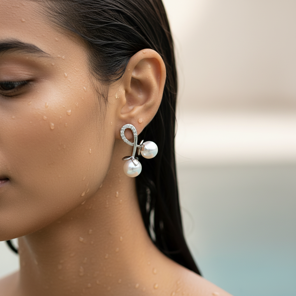 Silver Double Pearl Loop Earrings
