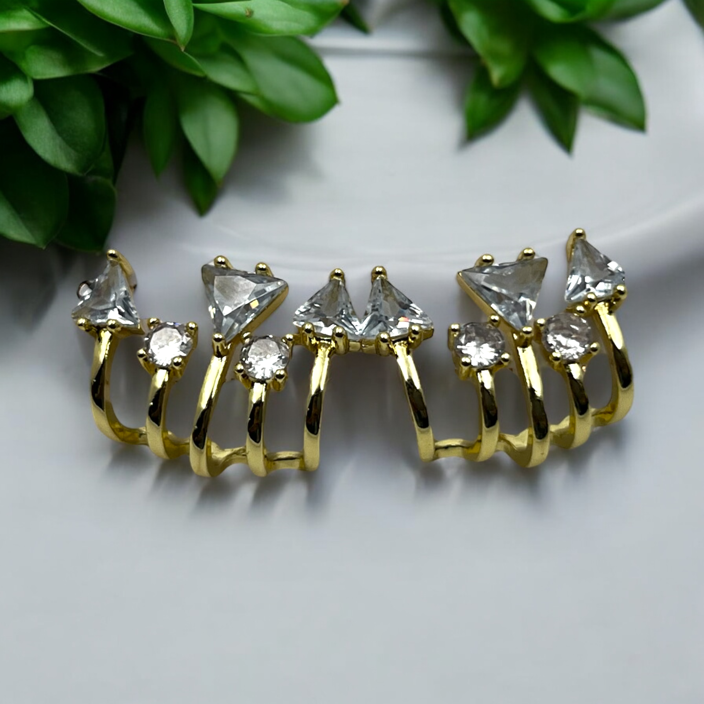 Triangular Crystal Multi-Band Earrings