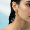 Gold flower Floral Bloom Tassel Drop Earrings