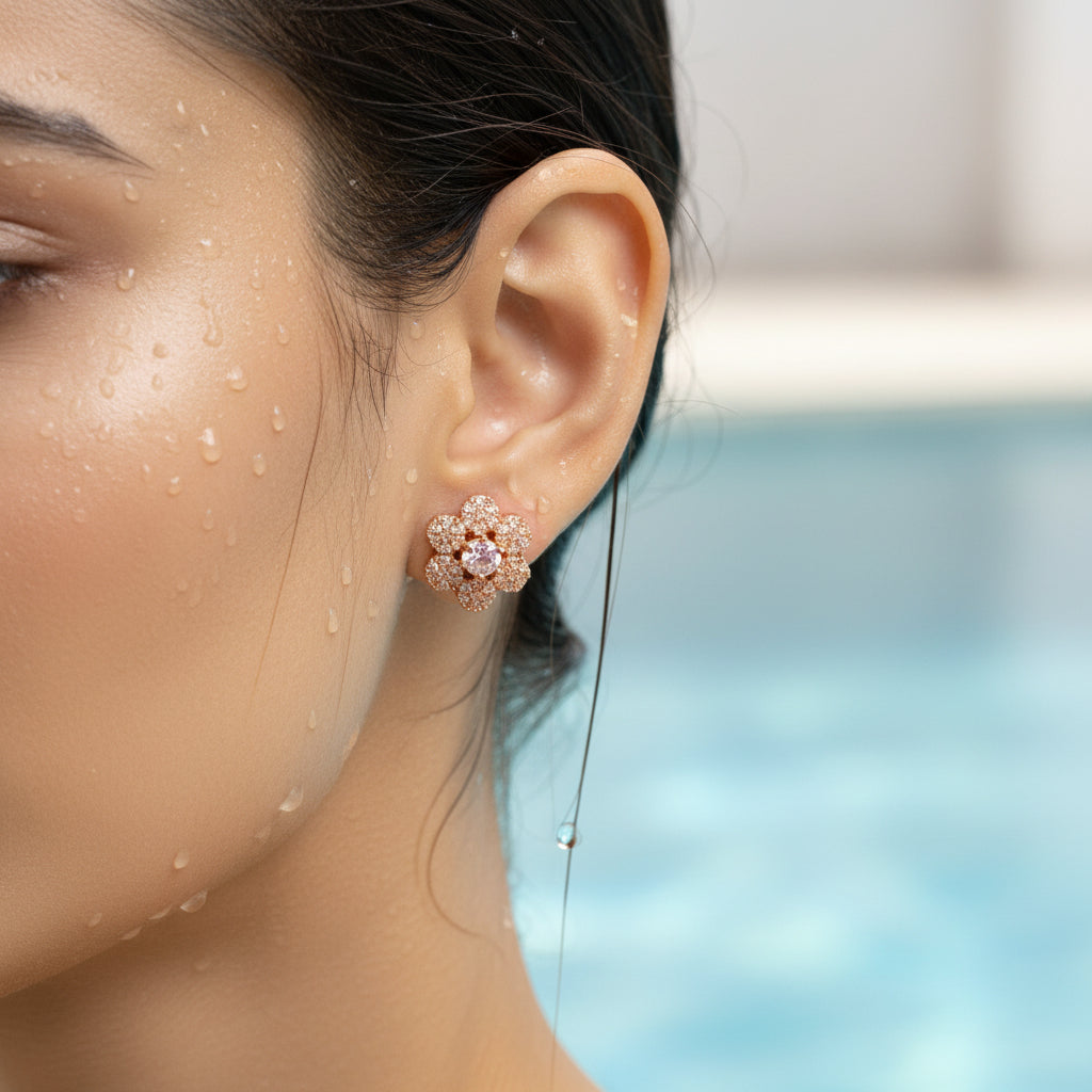 Floral Radiant Rose gold flower-shaped earring
