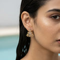 Geometric CZ Fan Stud Gold earring