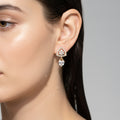 rose gold triangle earring with clear stones