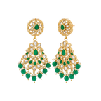 Green Bead Kundan Drop Earrings