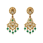 Green Bead Kundan Drop Earrings