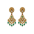 Green Bead Kundan Drop Earrings