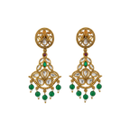 Green Bead Kundan Drop Earrings