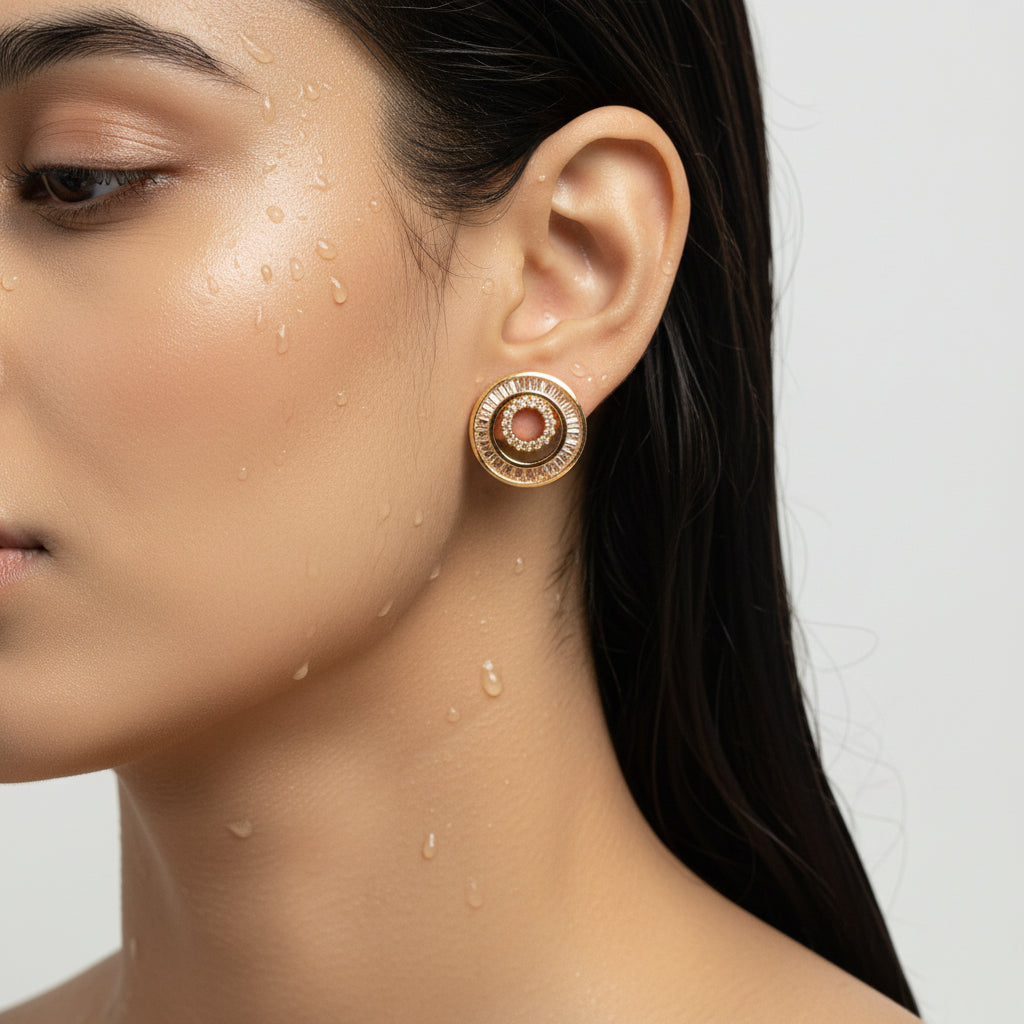 Halo Orbit CZ Stud Gold earring