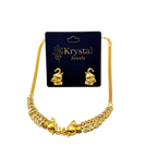 Gold necklace and earrings set on a Krystal Jewels card