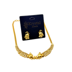 Gold necklace and earrings set on a Krystal Jewels card