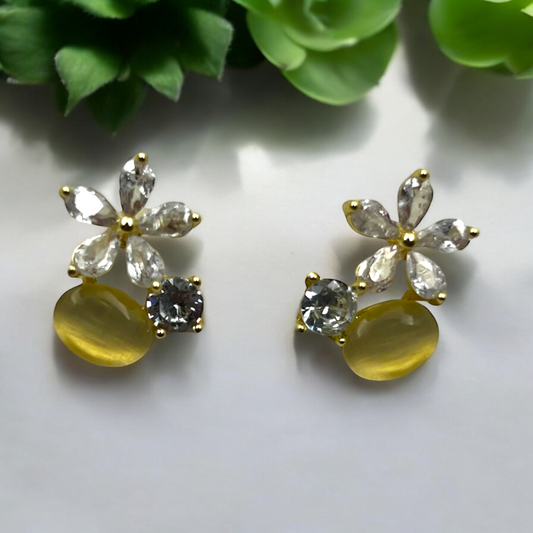 Golden Blossom Crystal Studs