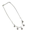 Silver-tone pearl flower bud charm necklace with lobster clasp, straight flat-lay view