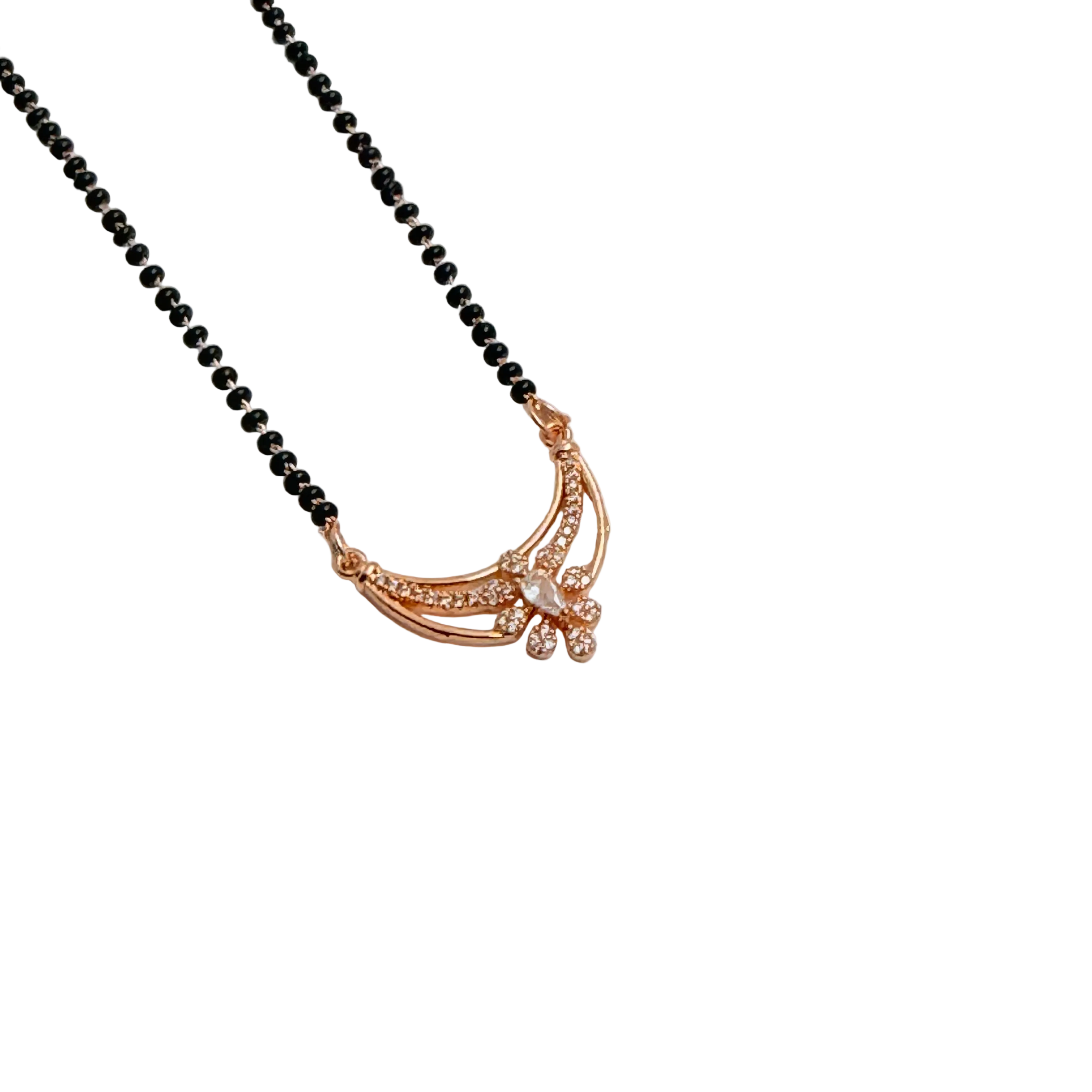 Rose Gold Crescent Flower Station Mangalsutra