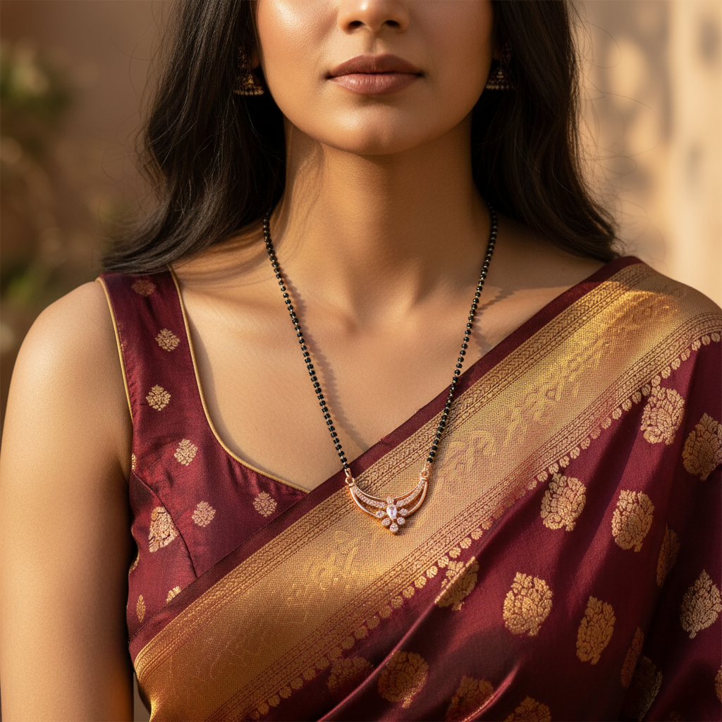 Rose Gold Crescent Flower Station Mangalsutra