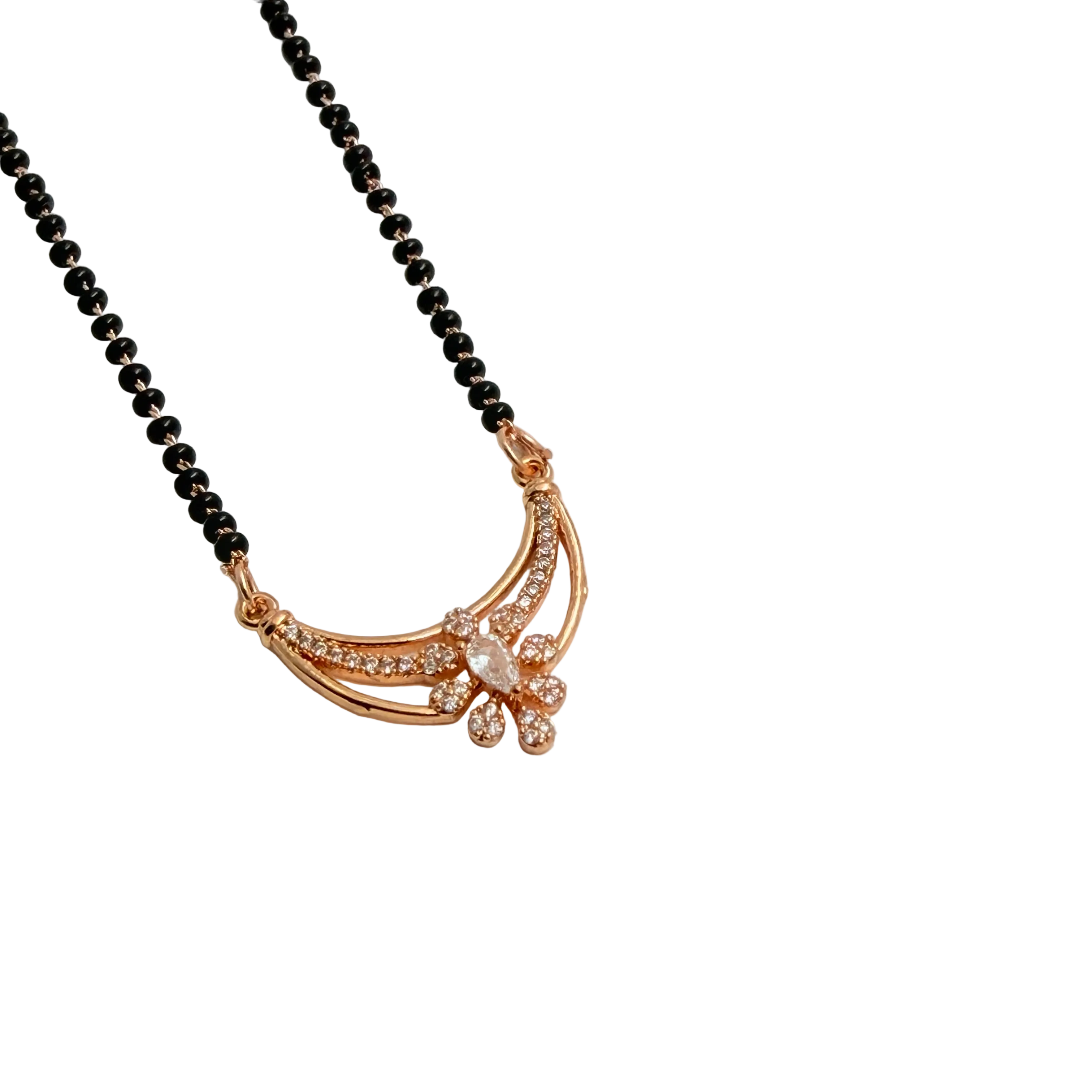 Rose Gold Crescent Flower Station Mangalsutra
