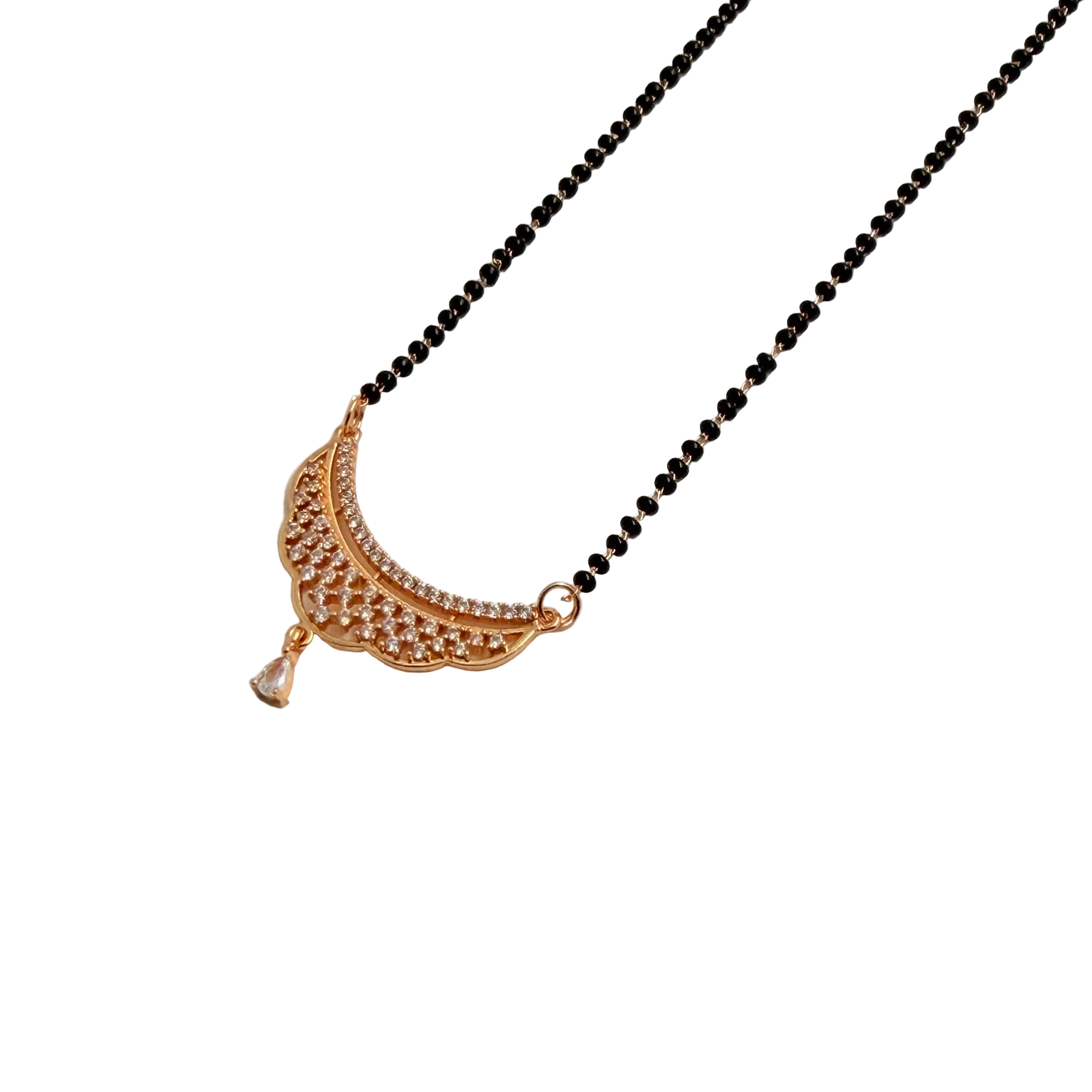 Rose Gold Crescent Filigree Teardrop Mangalsutra