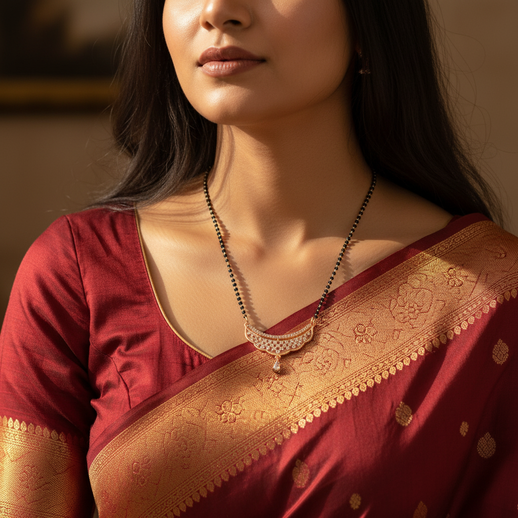 Rose Gold Crescent Filigree Teardrop Mangalsutra