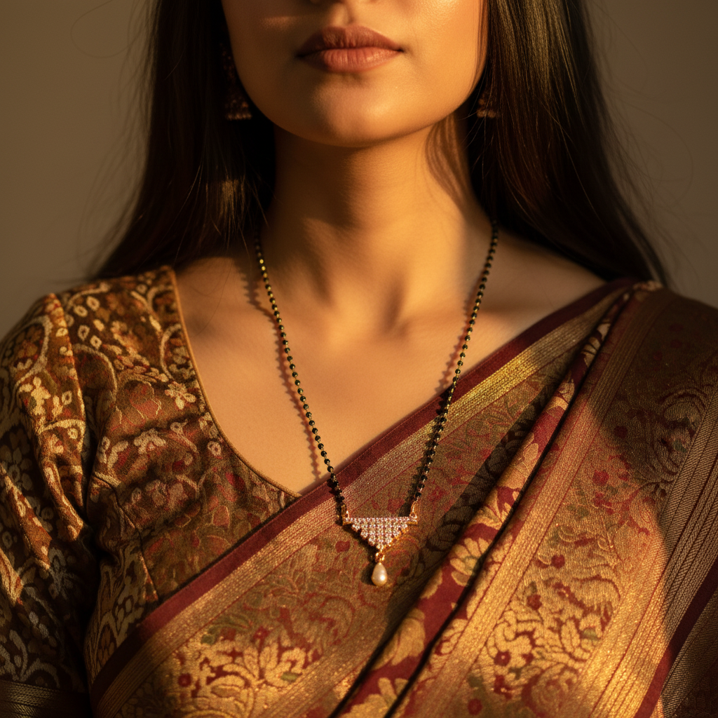 Rose Gold Triangular Geometric Drop Mangalsutra