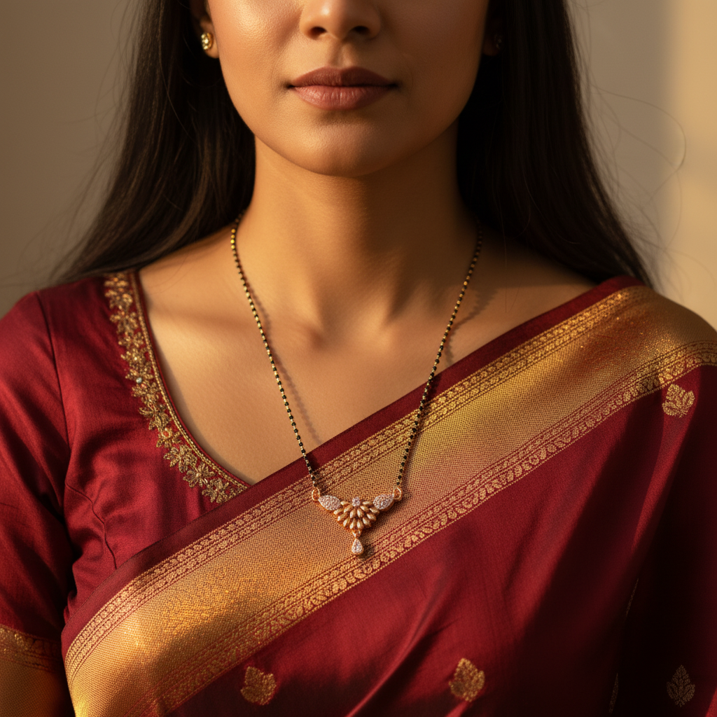 Rose Gold Fan Shaped Floral Drop Mangalsutra