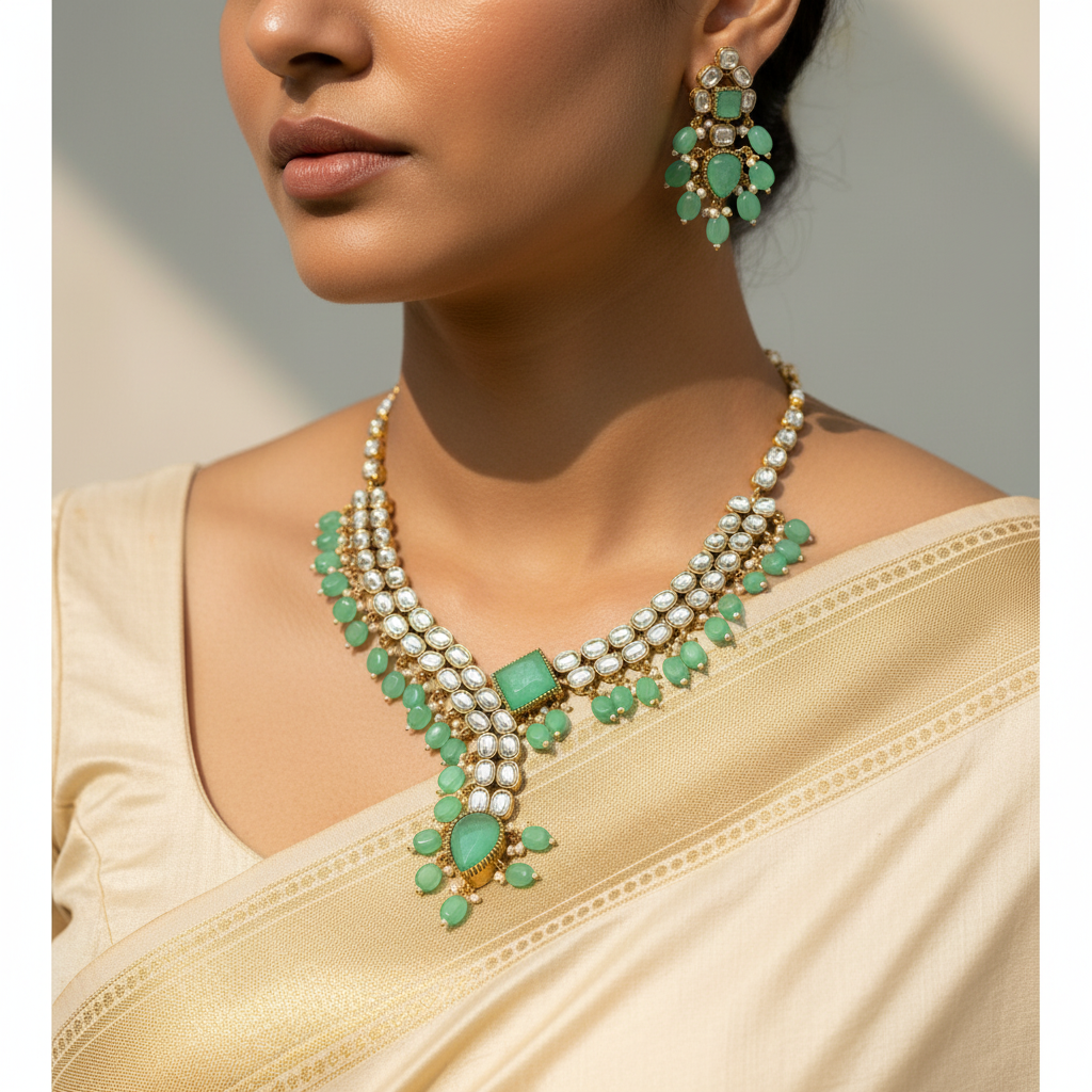 Meher Mint Kundan Necklace Set