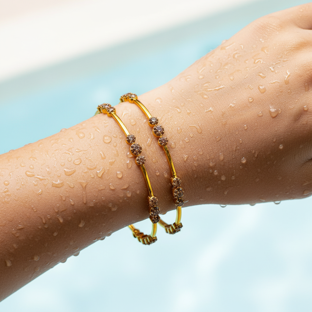 Crimson Cluster Gold Bangle Set