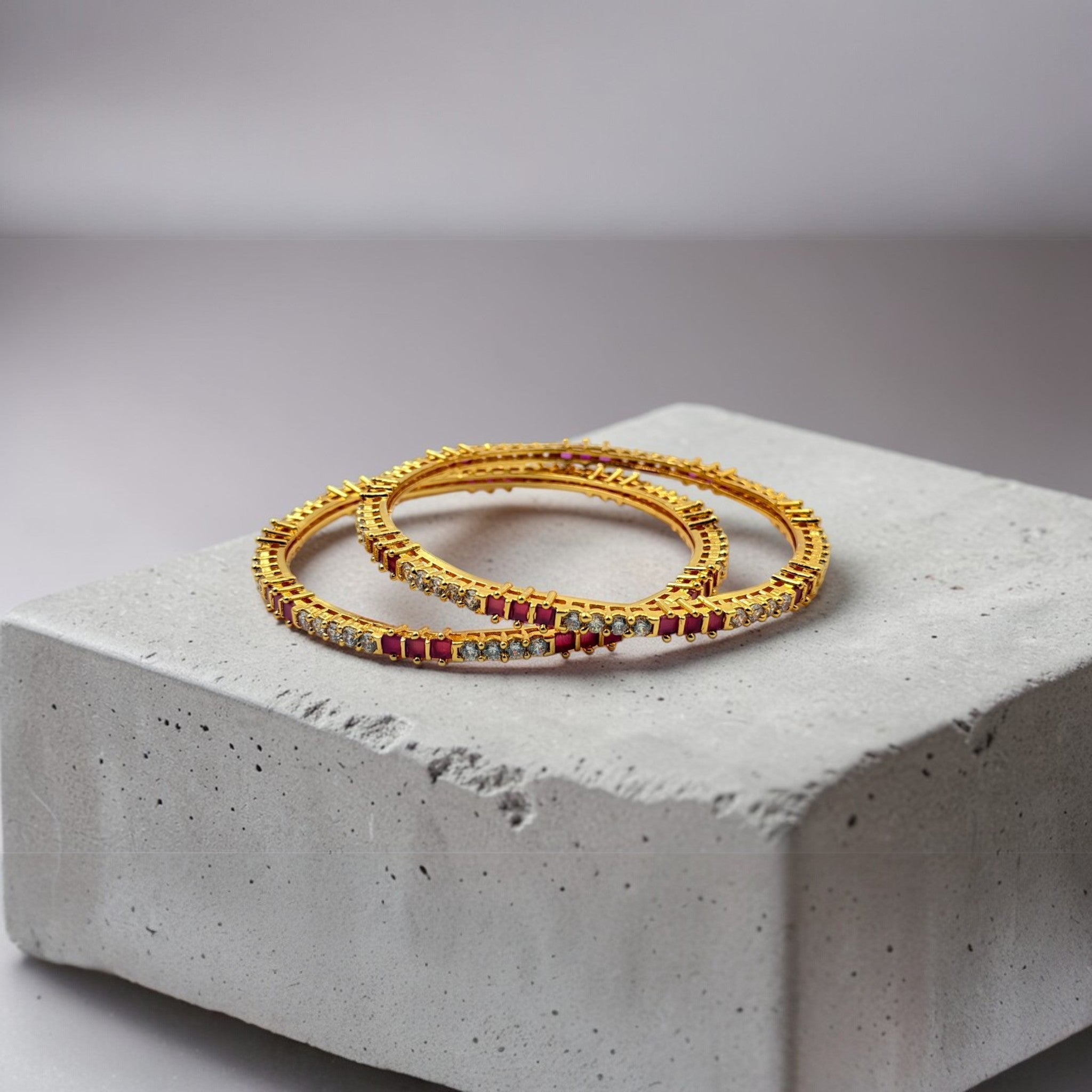 Ruby Edge Gold Bangle Set