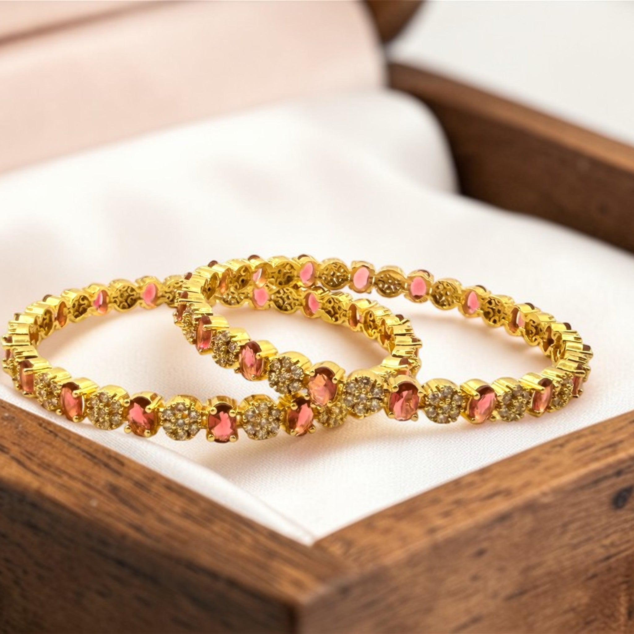 Ruby Line Gold Bangle Set