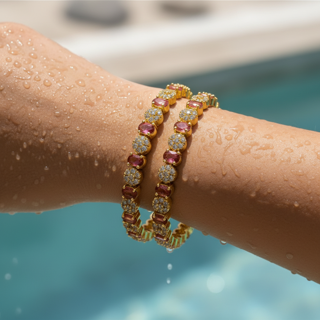 Ruby Line Gold Bangle Set