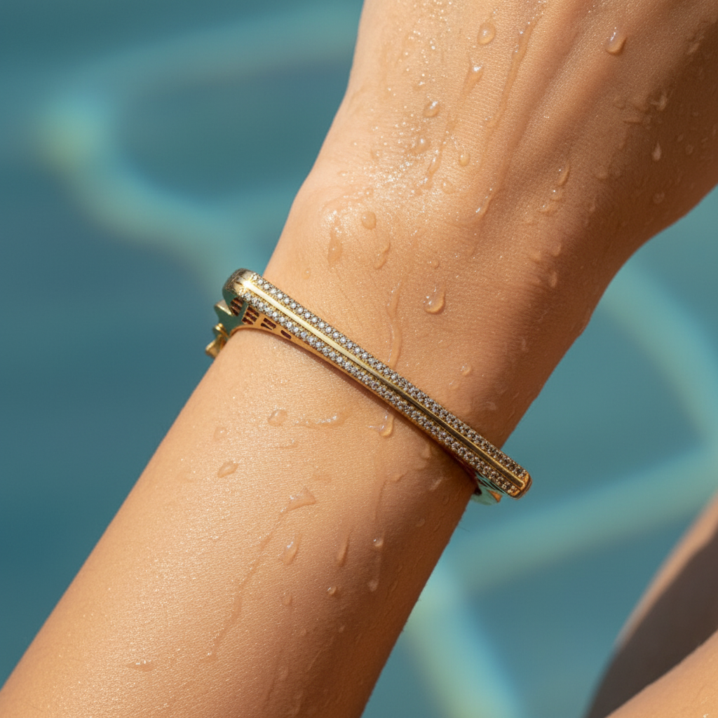 Sleek Crystal Line Gold Kada Bracelet